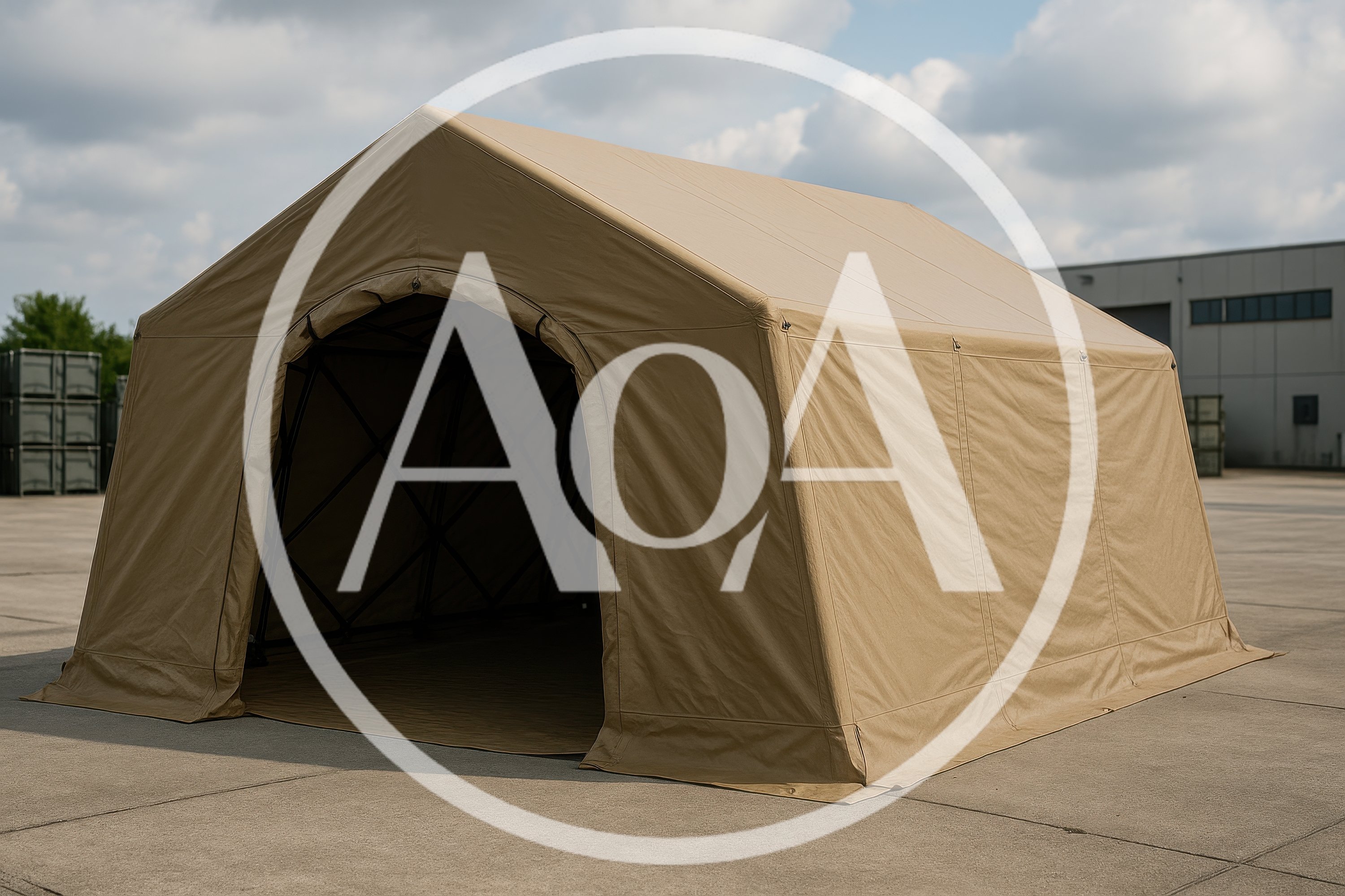 Large Tan Military Style Shelter Tent Outdoors