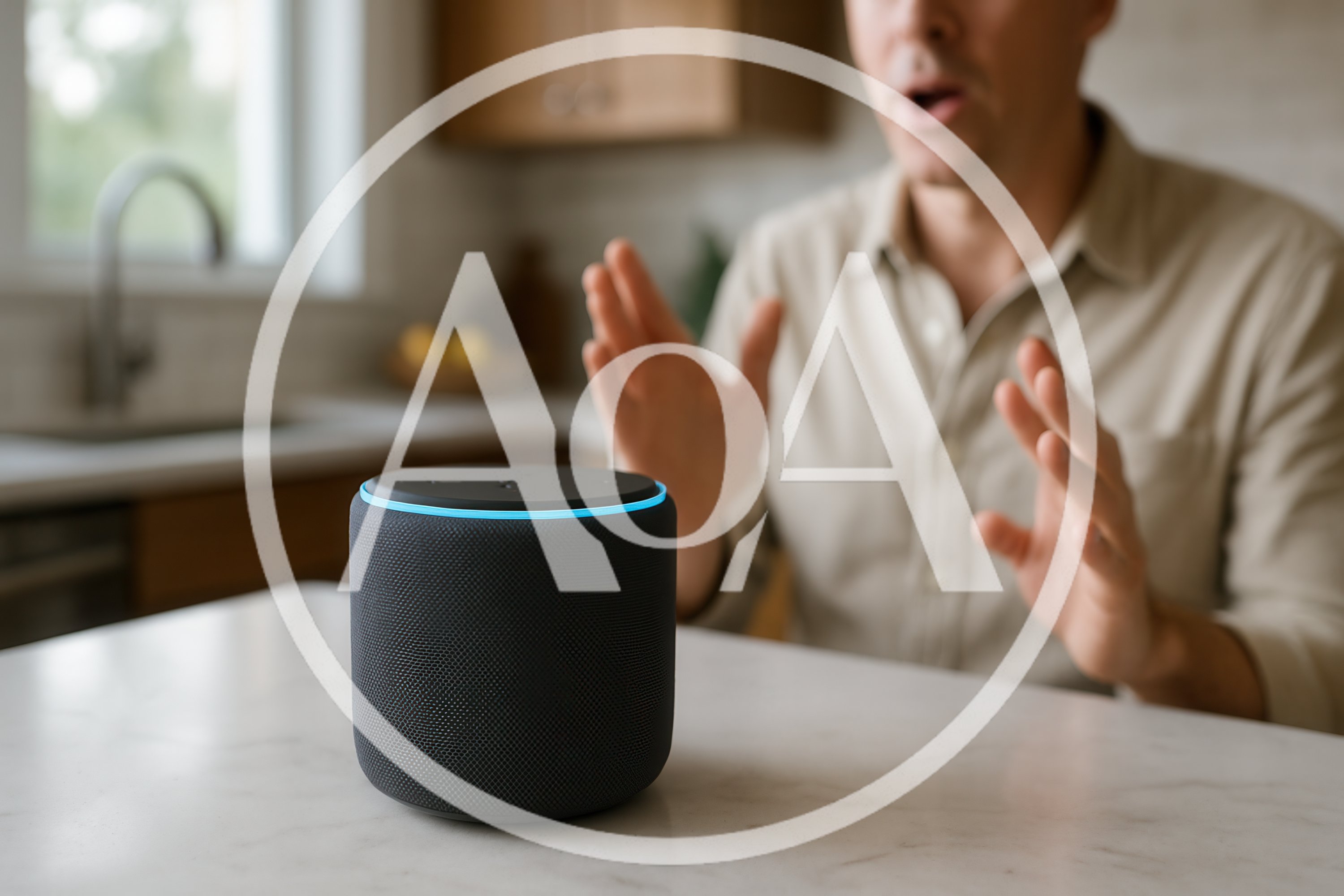 Man Interacting With Smart Speaker In Kitchen