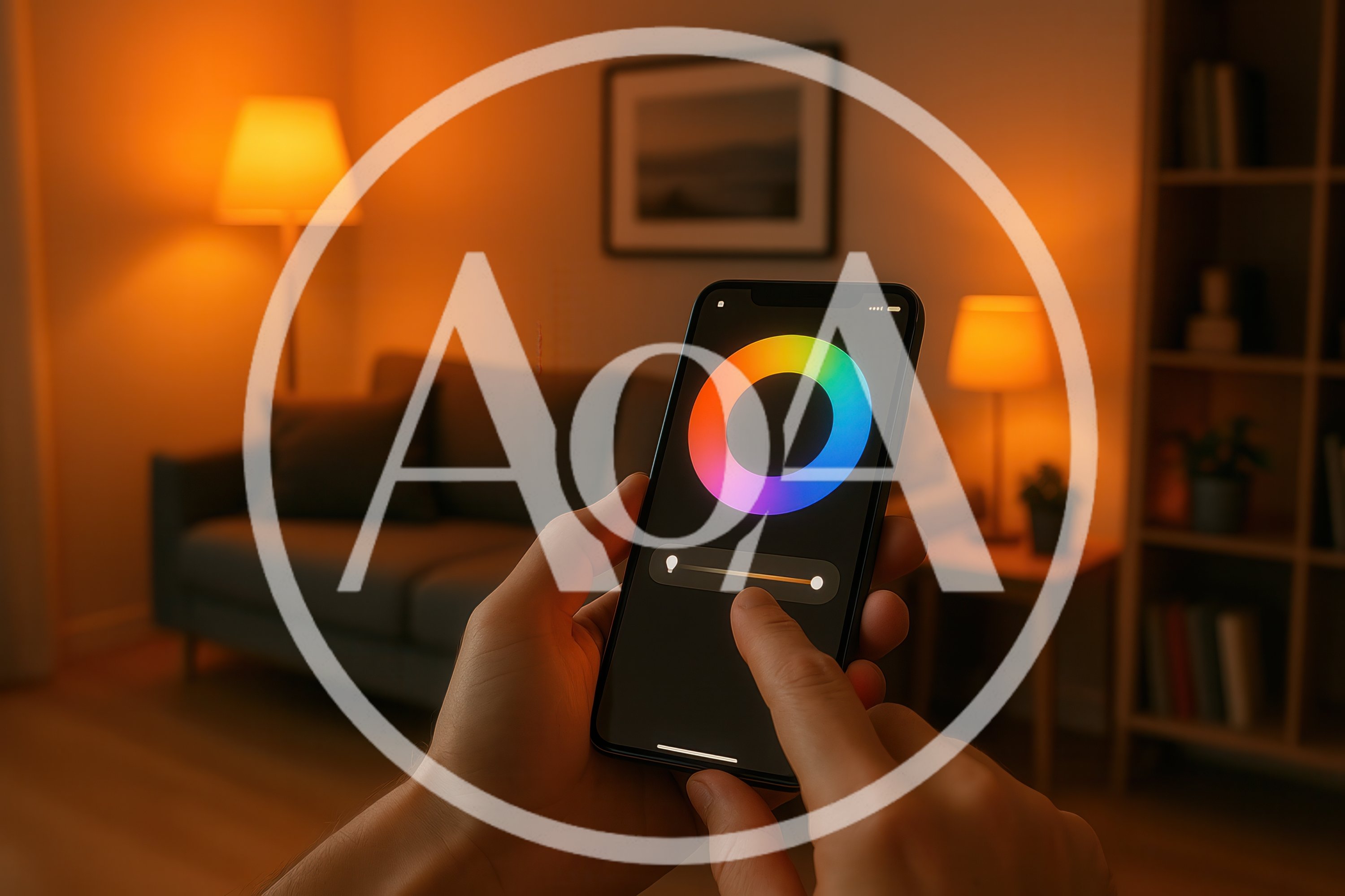 Person Adjusting Smart Home Lighting Using Smartphone App