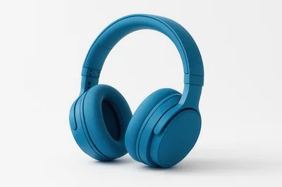 Blue Wireless Over Ear Headphones On White Background