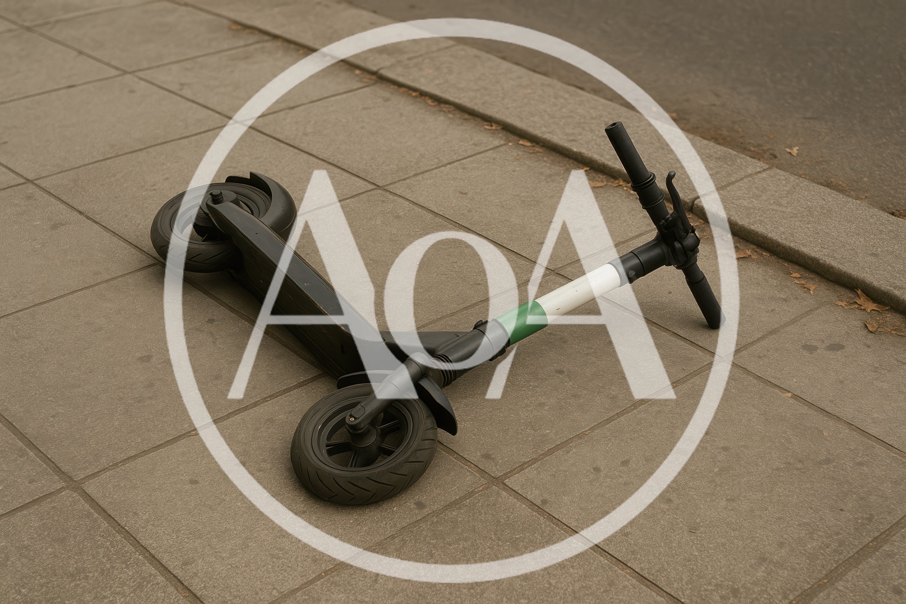 Electric Scooter Lying On A City Sidewalk