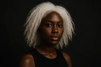 Portrait Of A Young Woman With White Curly Hair