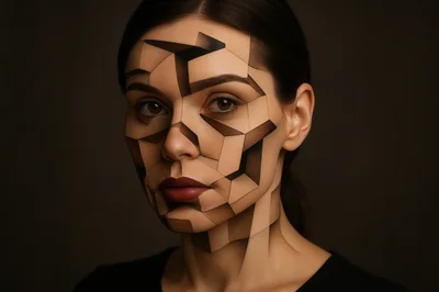 Portrait Of Woman With Geometric 3D Illusion Makeup