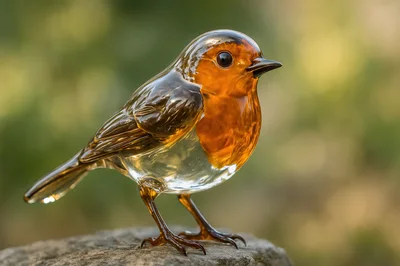 Glass European Robin Figurine On A Stone Surface