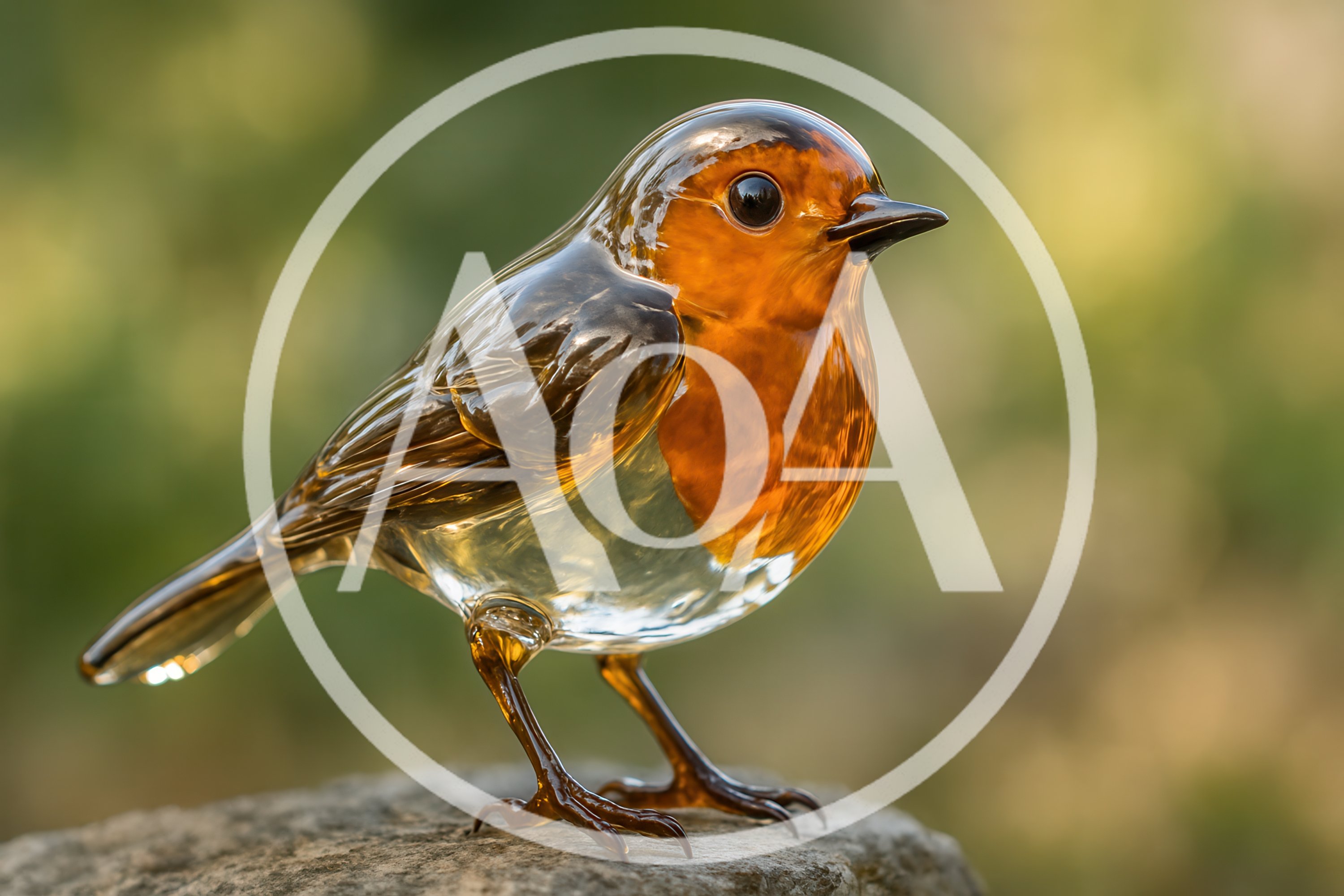 Glass European Robin Figurine On A Stone Surface