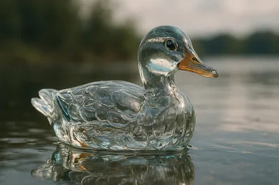 Clear Glass Duck Figurine Floating On Water