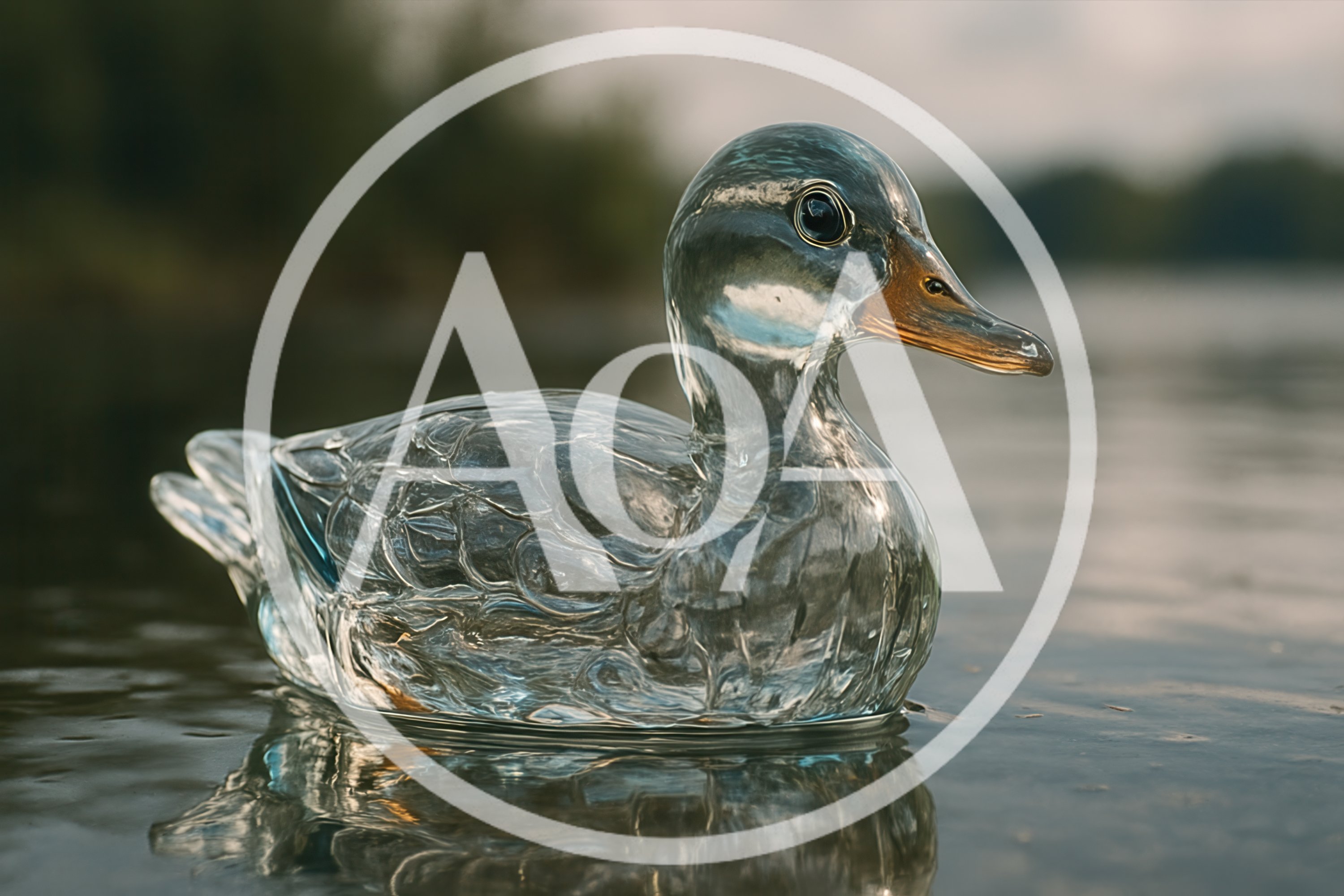 Clear Glass Duck Figurine Floating On Water