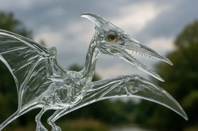 Glass Pterodactyl Sculpture Against A Blurred Nature Background