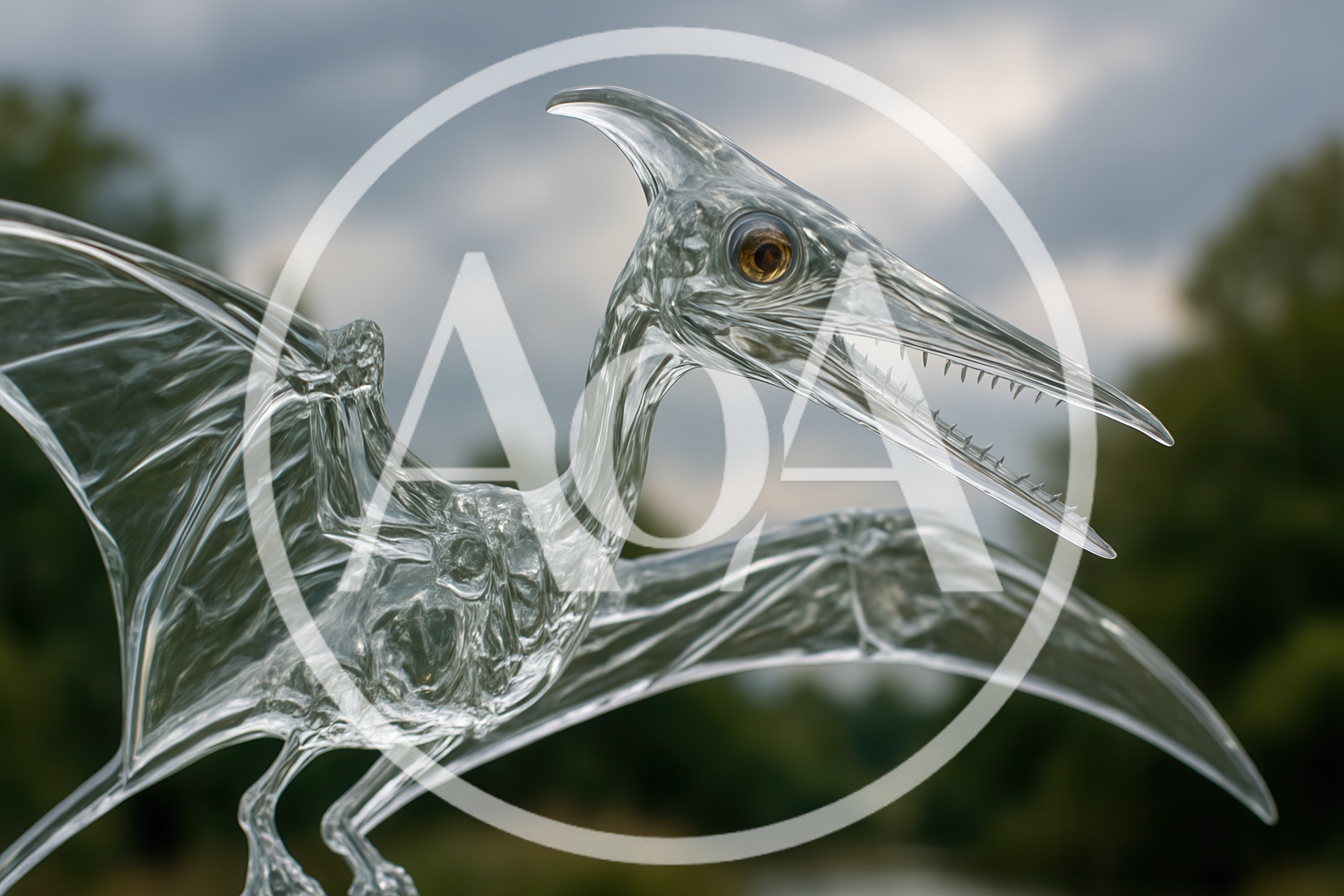 Glass Pterodactyl Sculpture Against A Blurred Nature Background