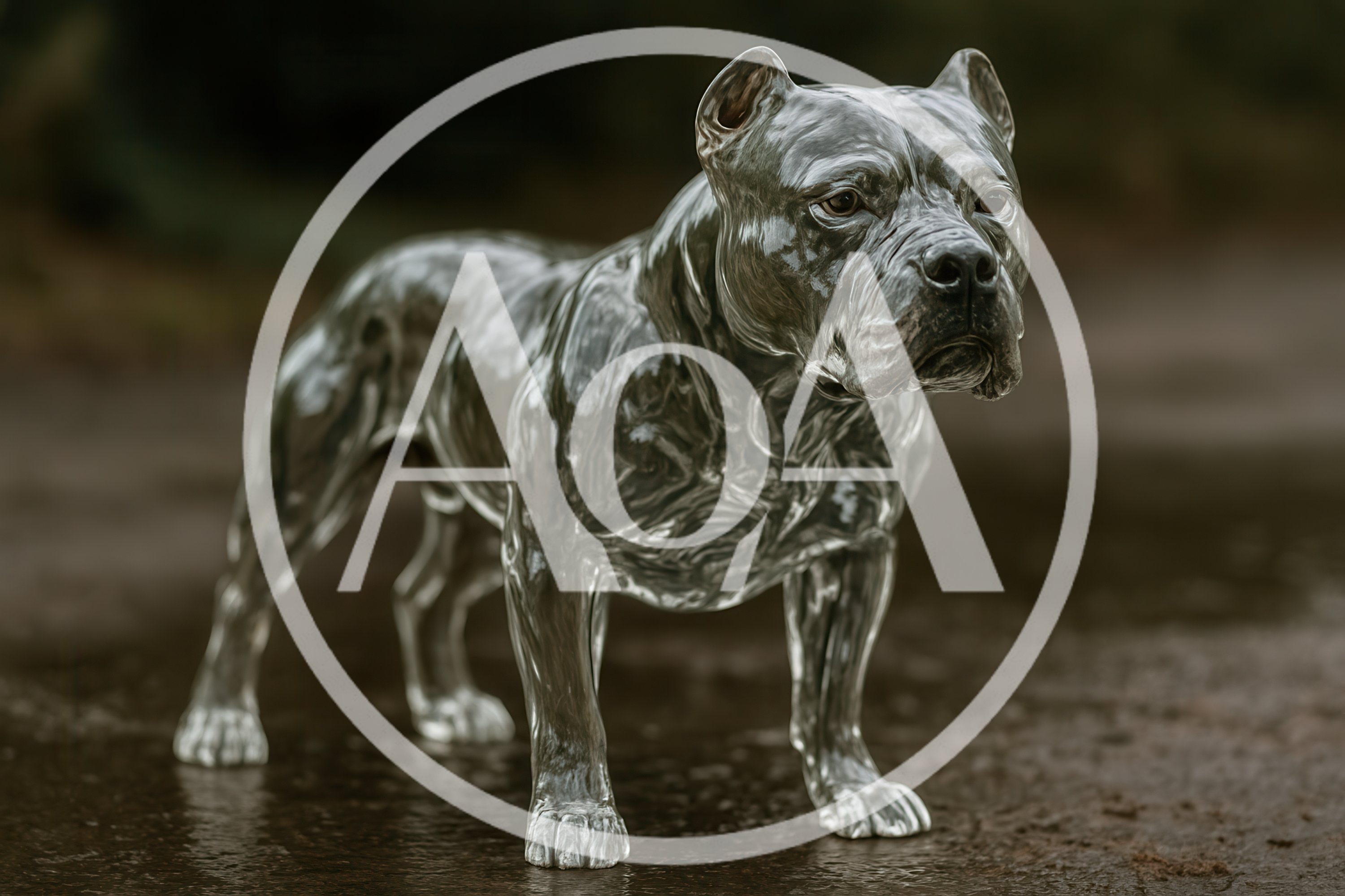 Glass Sculpture Of A Pitbull Dog Standing Outdoors