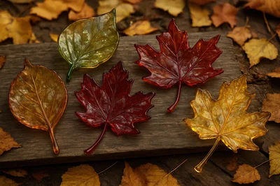 Decorative Glass Autumn Leaves On Wooden Board