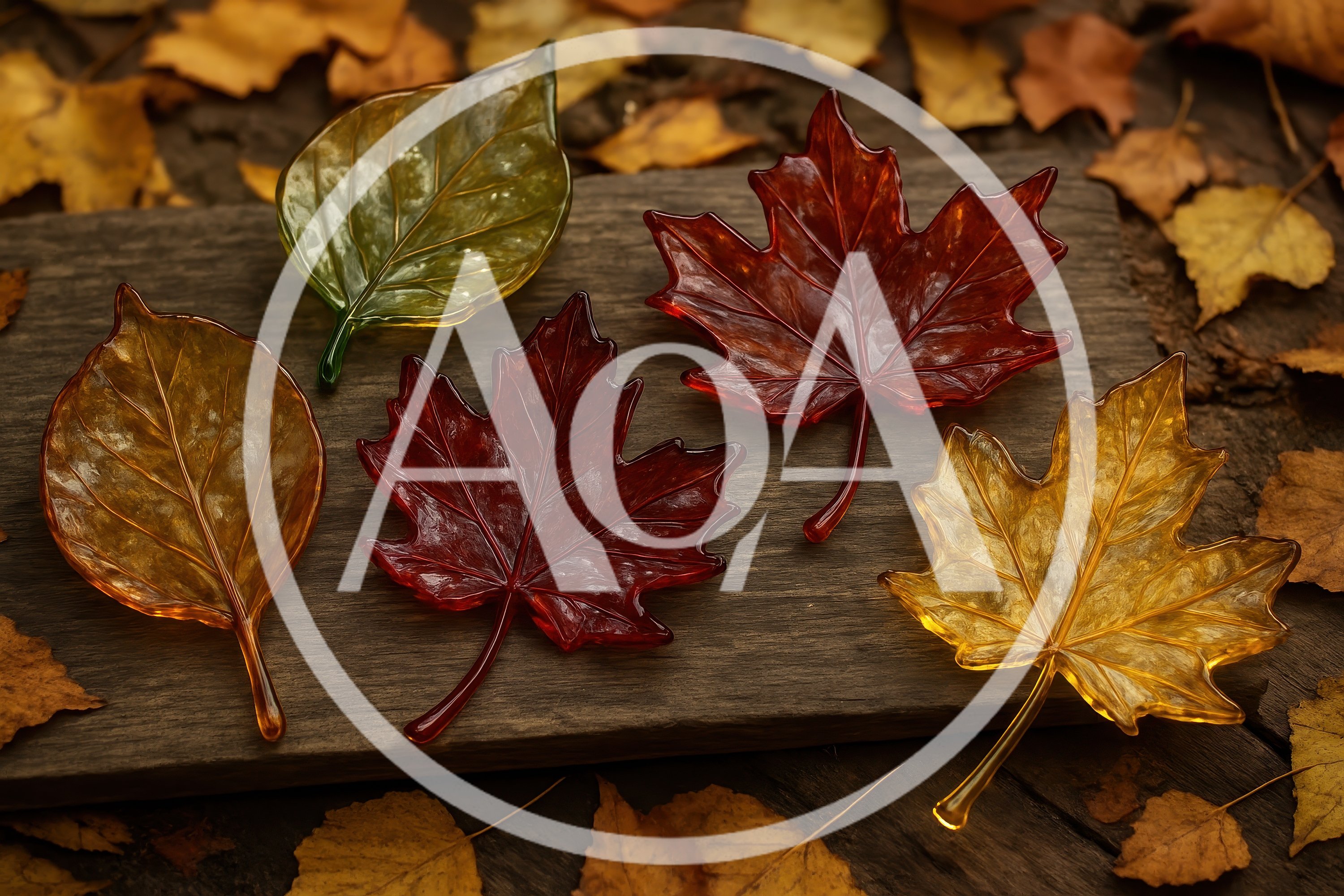 Decorative Glass Autumn Leaves On Wooden Board