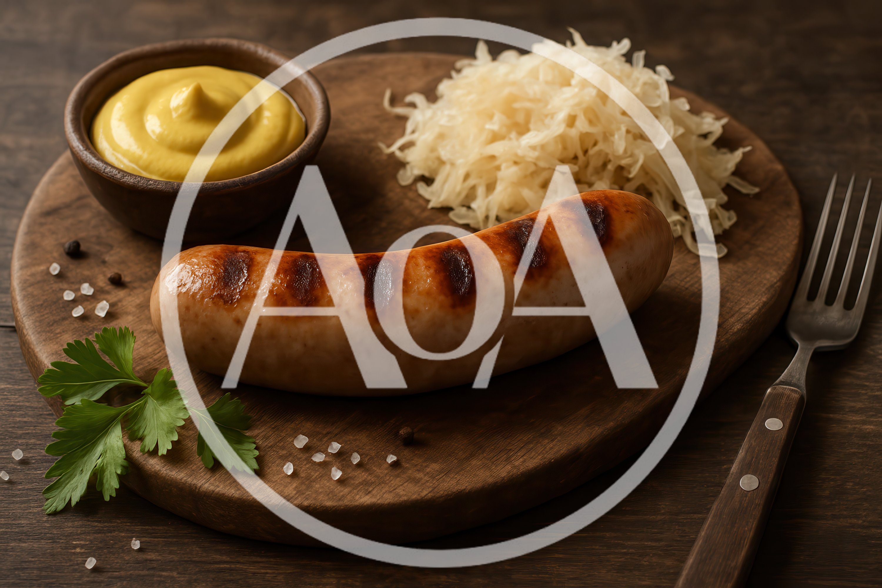 Grilled Bratwurst Sausage With Sauerkraut And Mustard