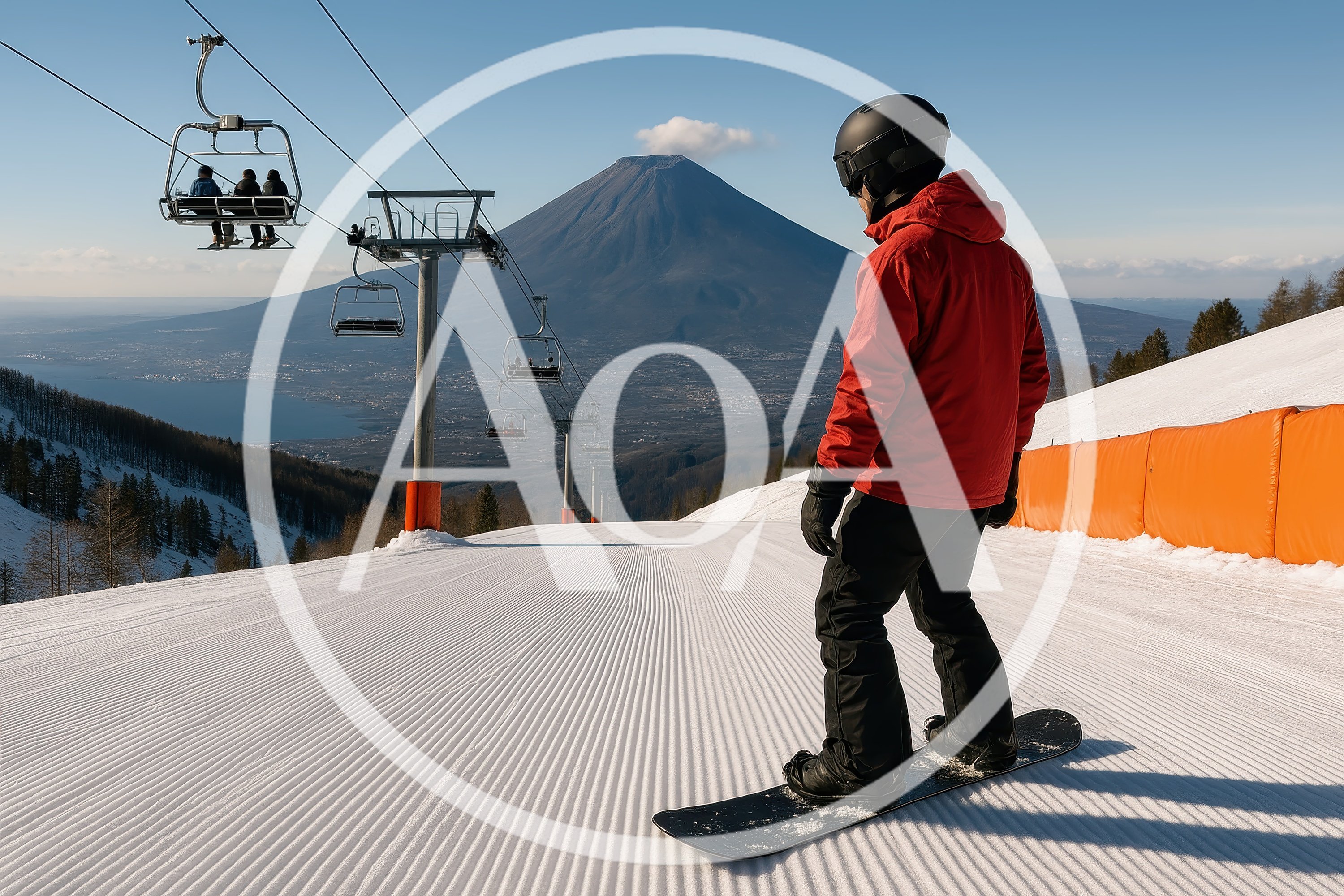 Snowboarder Looking At Mount Yotei In Niseko Japan