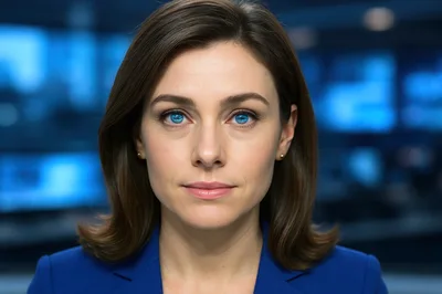 Professional Female News Anchor In A Television Studio