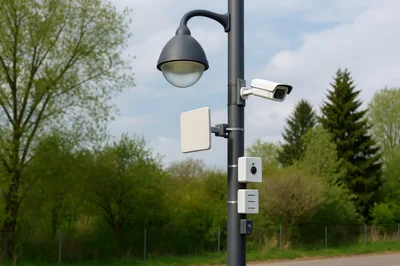 Smart City Surveillance Pole With Security Cameras And Sensors
