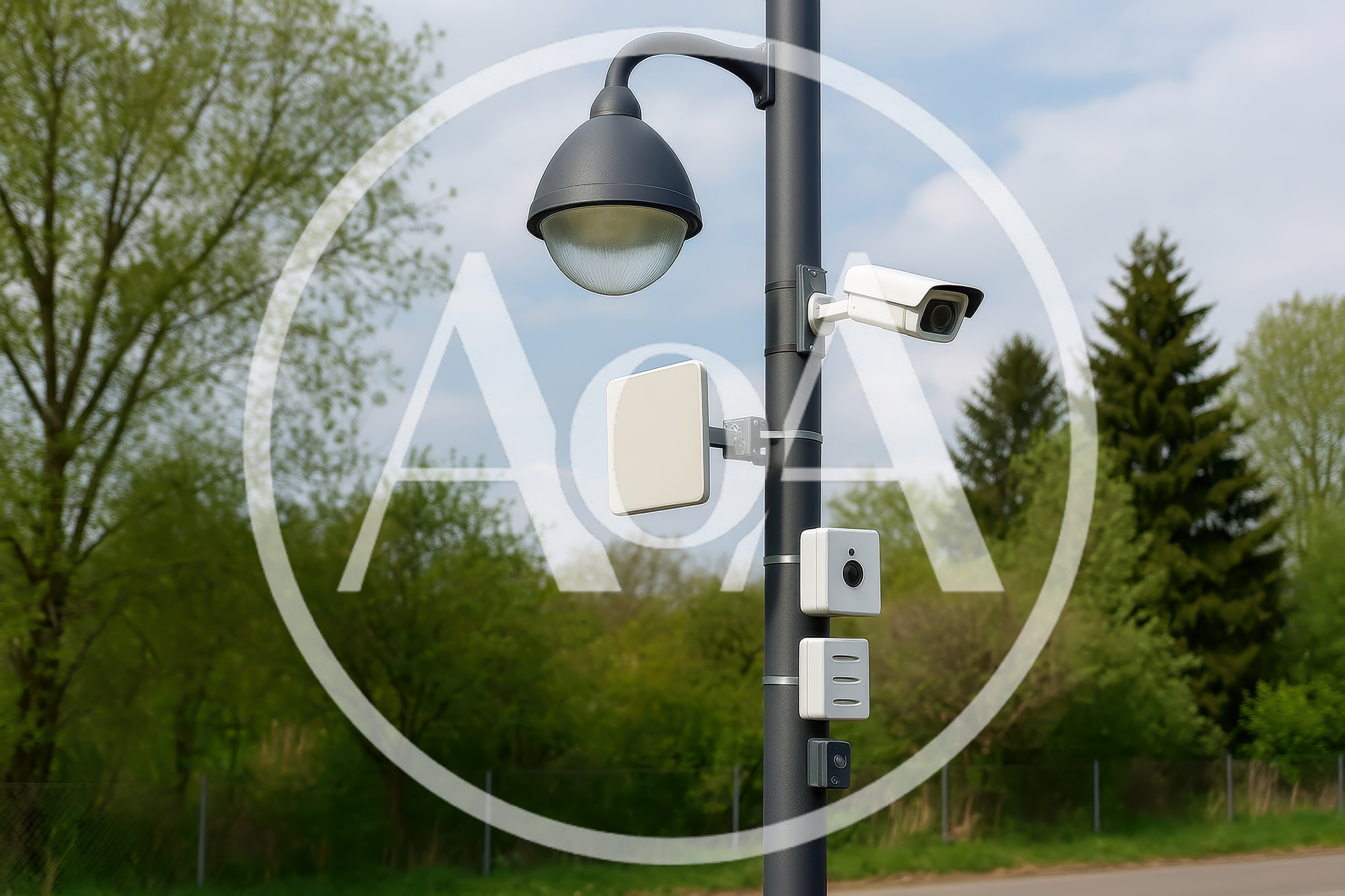 Smart City Surveillance Pole With Security Cameras And Sensors