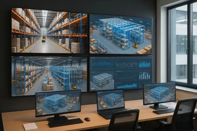 Warehouse Management Control Center With Digital Monitoring Screens