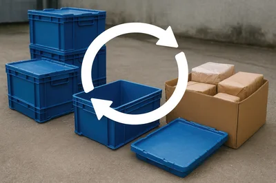 Blue Plastic Storage Crates and Cardboard Shipping Boxes