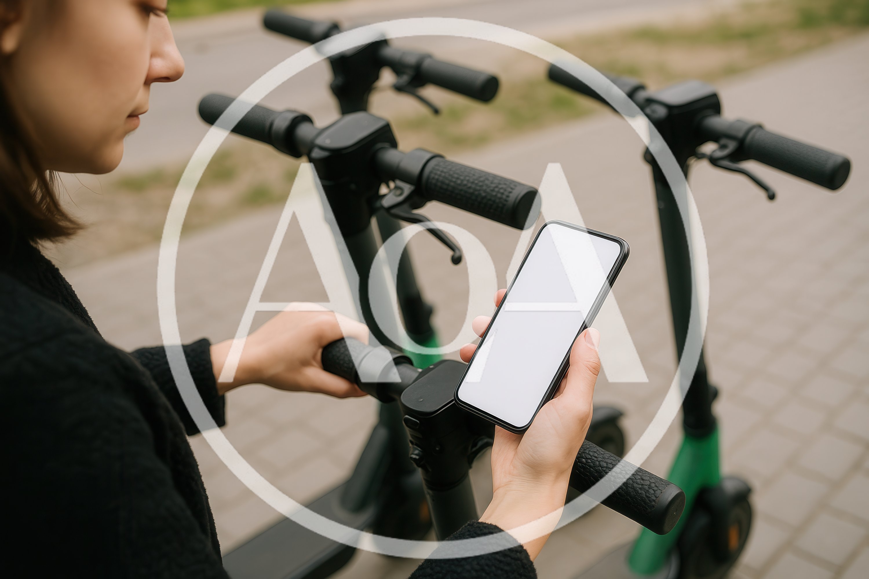 Woman Using Smartphone To Rent Electric Scooter