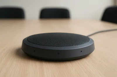 Conference Room Speakerphone On A Wooden Table