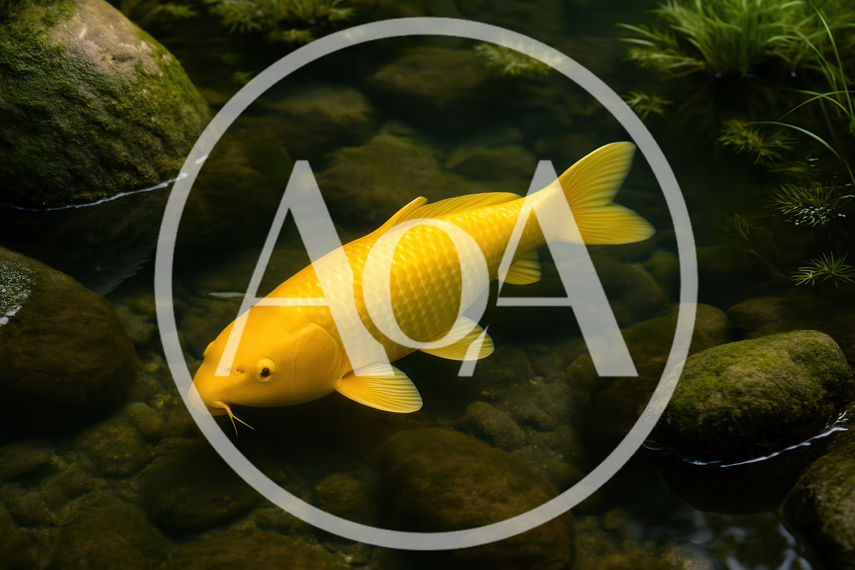 Golden Koi Fish Swimming In A Clear Pond