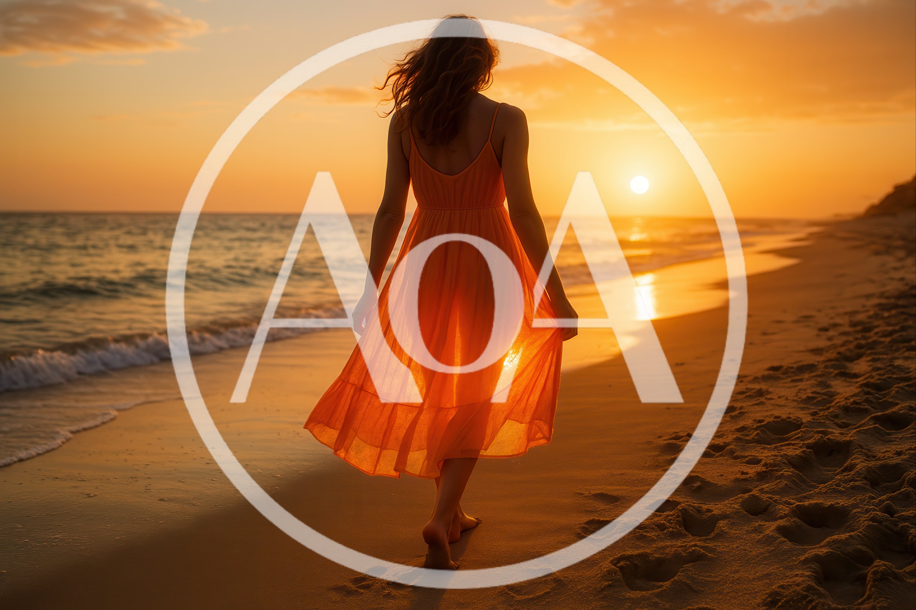 Woman Walking Along Beach At Sunset