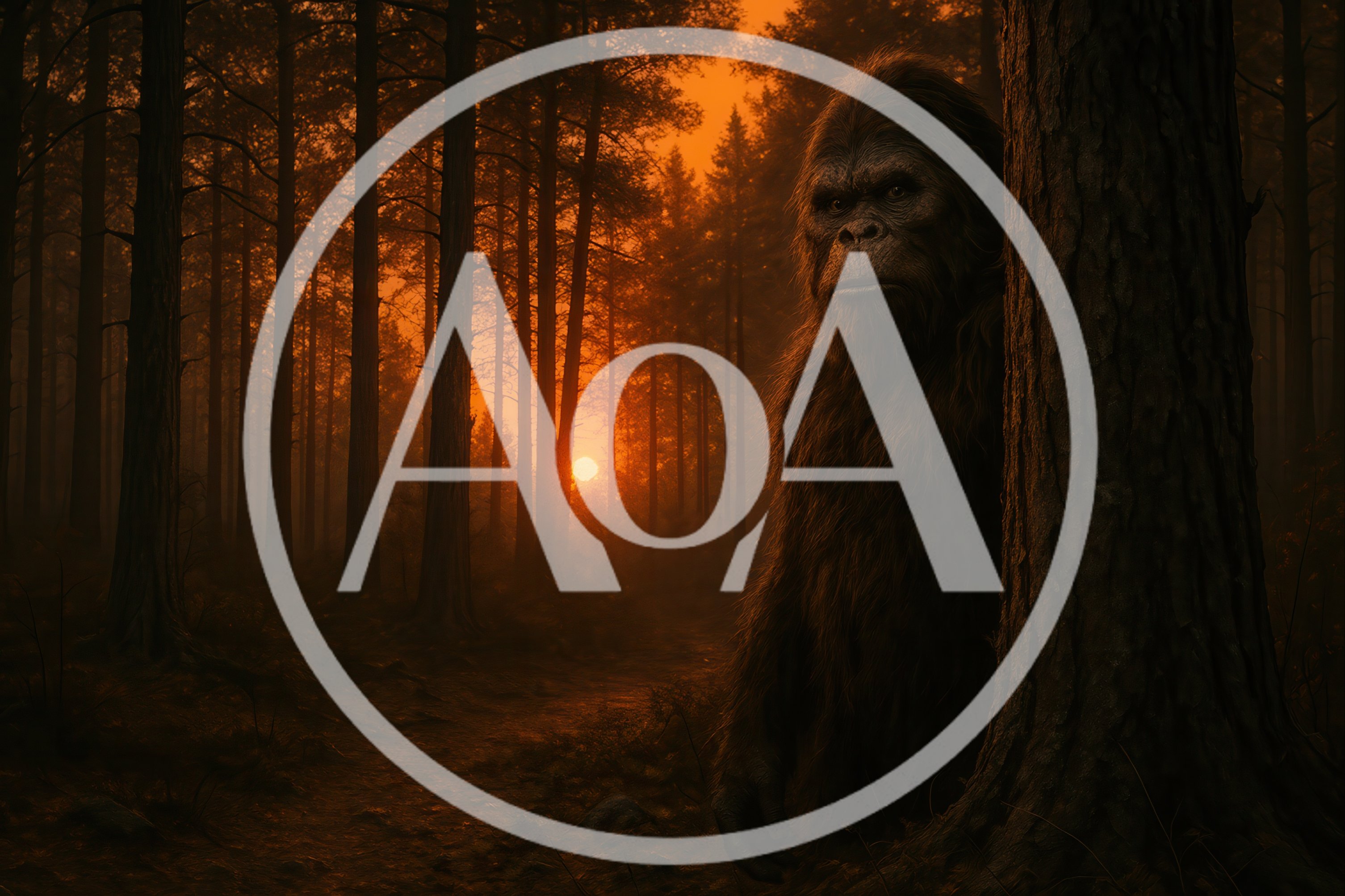 Bigfoot Standing Behind A Tree In A Forest