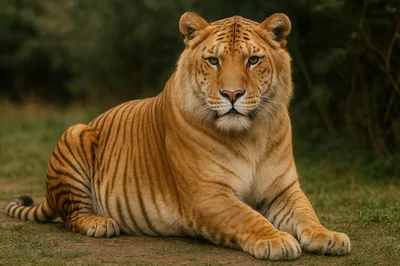 Majestic Liger Resting In A Natural Outdoor Setting