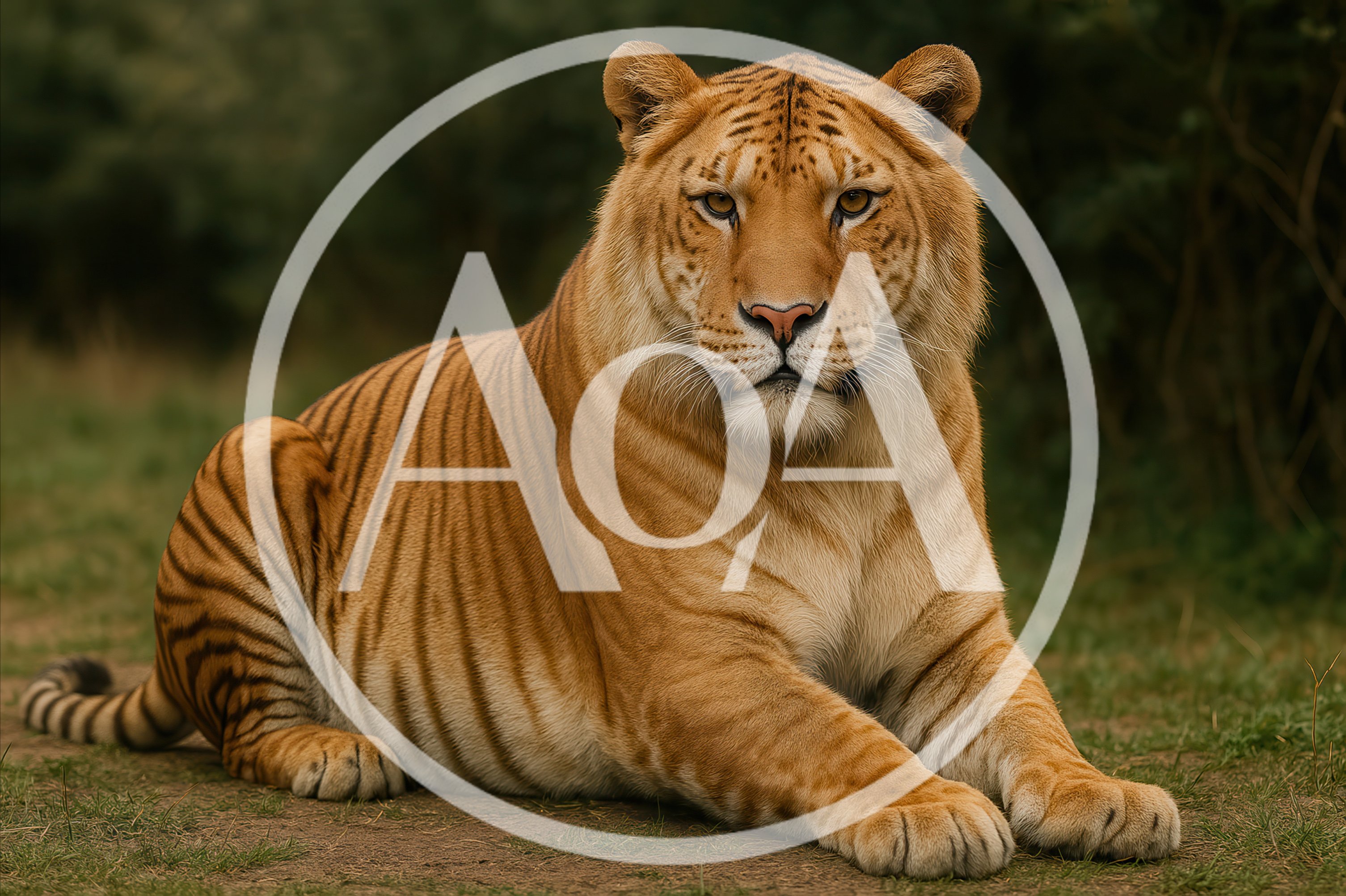 Majestic Liger Resting In A Natural Outdoor Setting