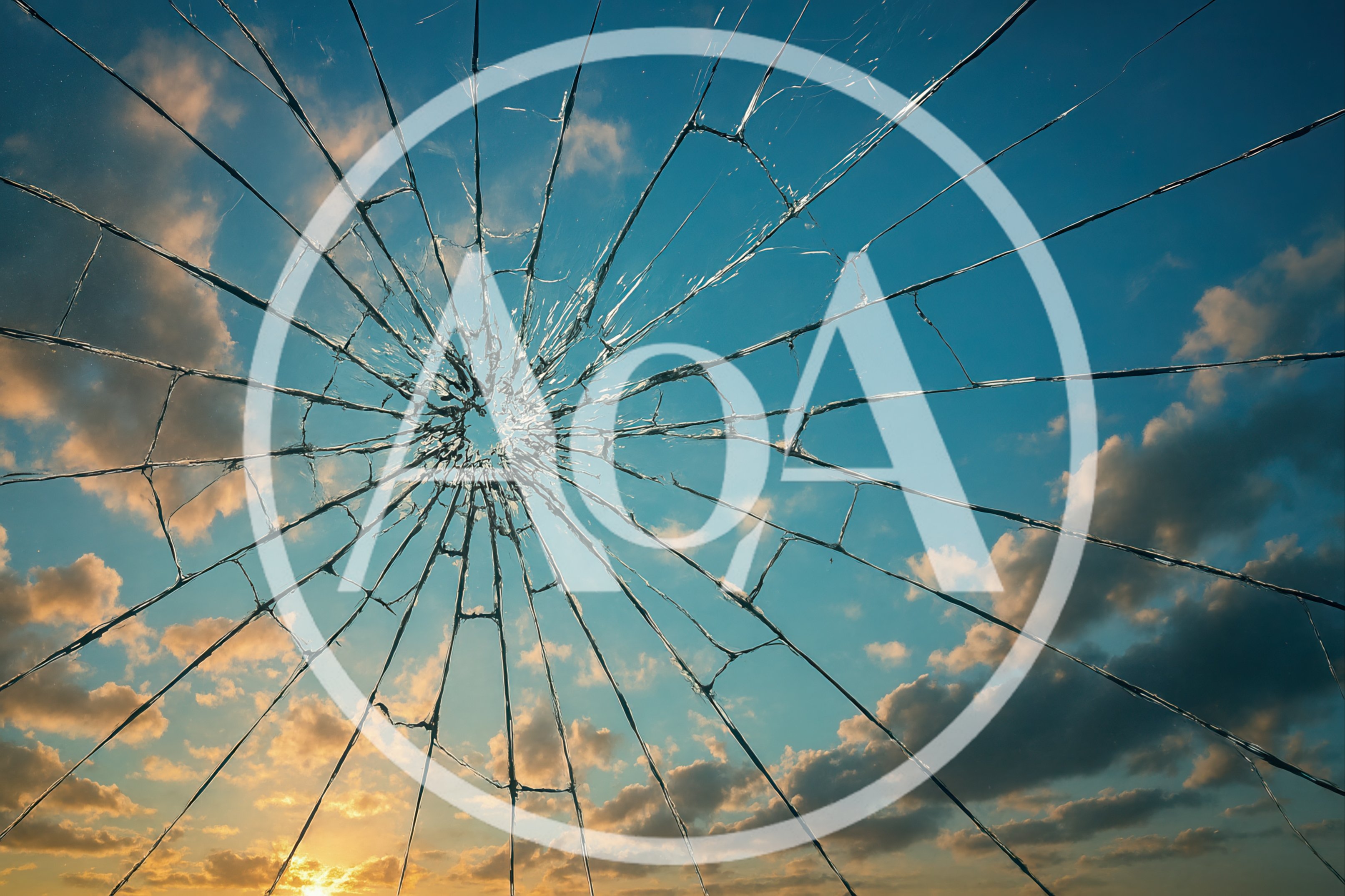 Shattered Glass Pane Against A Sunset Sky
