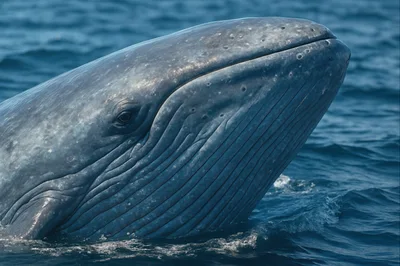Close Up Of A Blue Whale Surfacing In Ocean