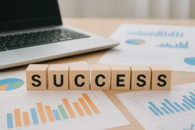 Wooden Blocks Spelling Success On Business Charts