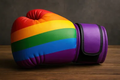 Rainbow Pride Boxing Glove On Wooden Surface