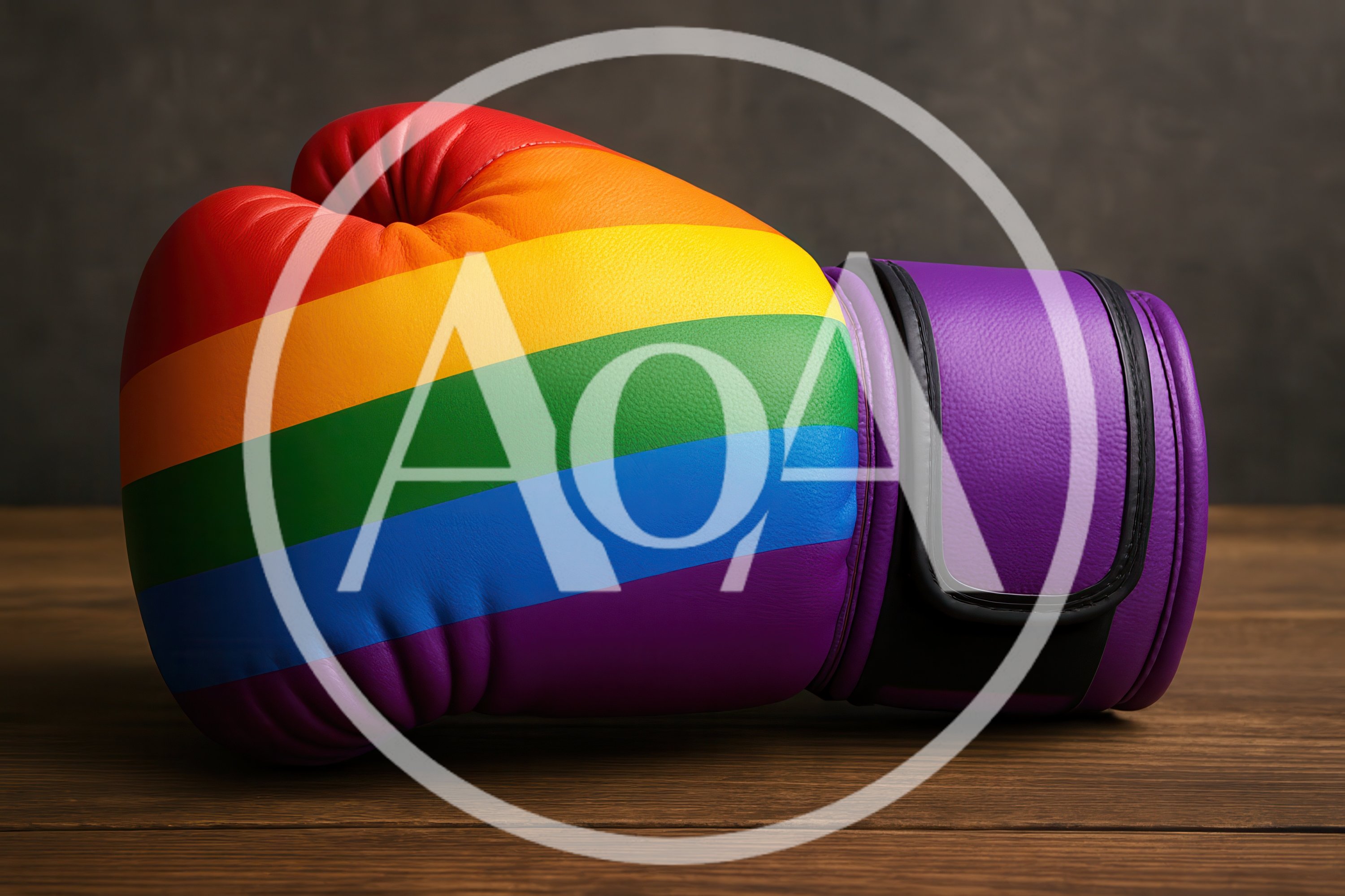 Rainbow Pride Boxing Glove On Wooden Surface