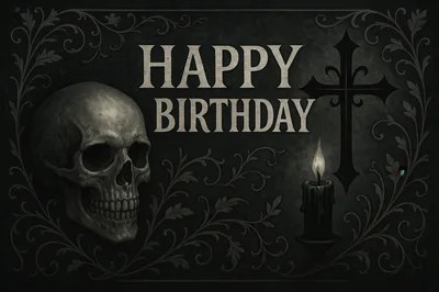 Gothic Birthday Greeting Card With Skull And Candle