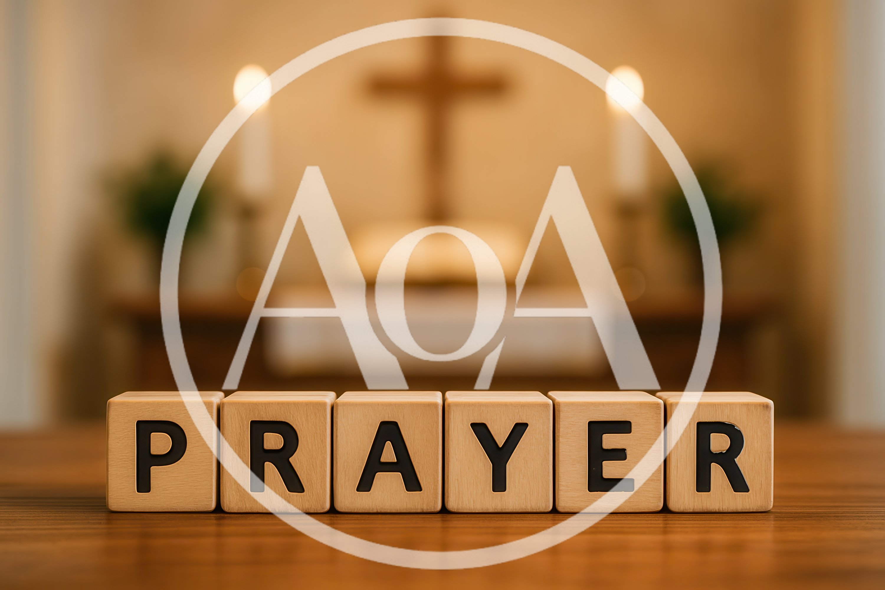 Wooden Blocks Spelling Prayer on a Church Altar