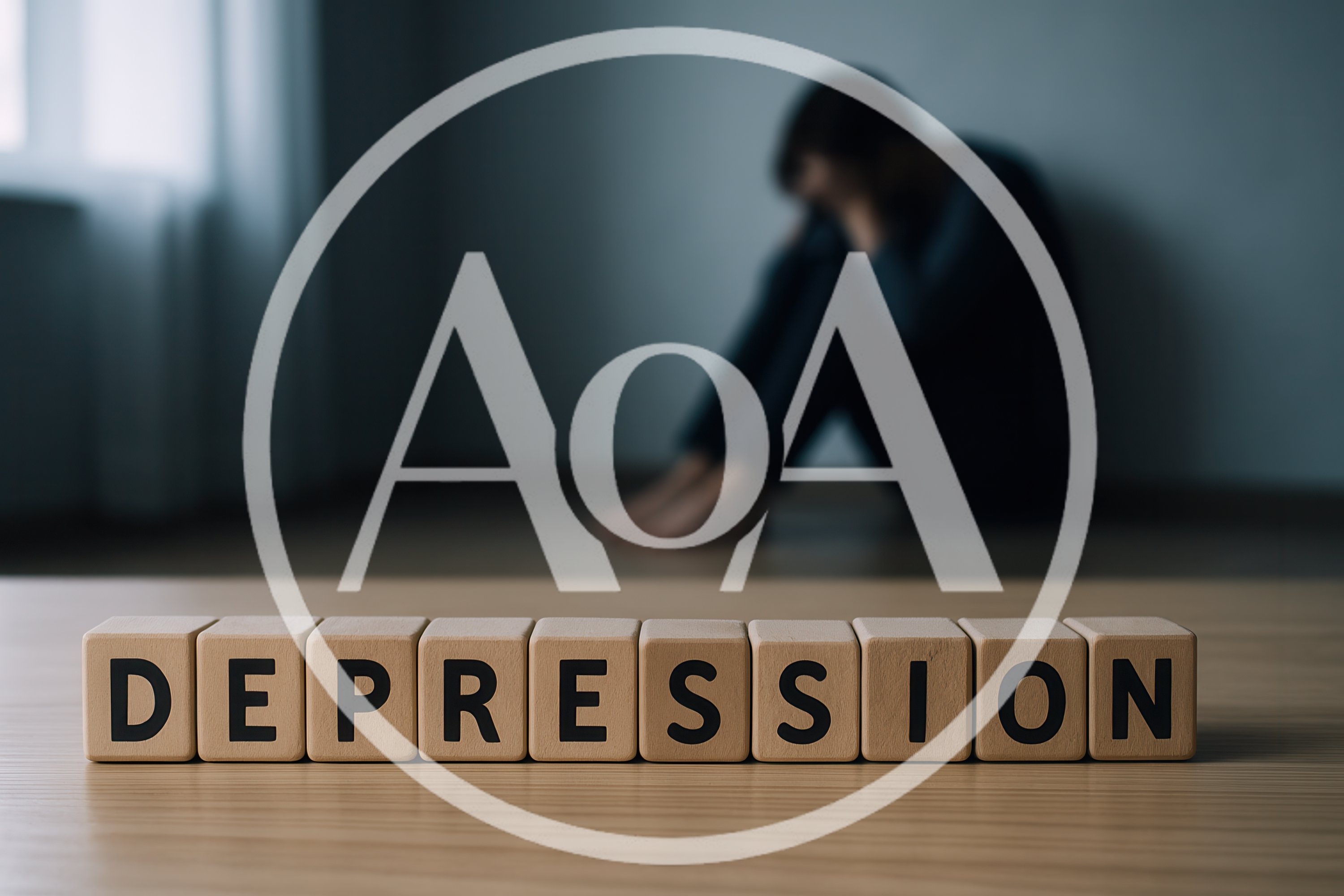 Wooden Blocks Spelling Depression With A Person In Background