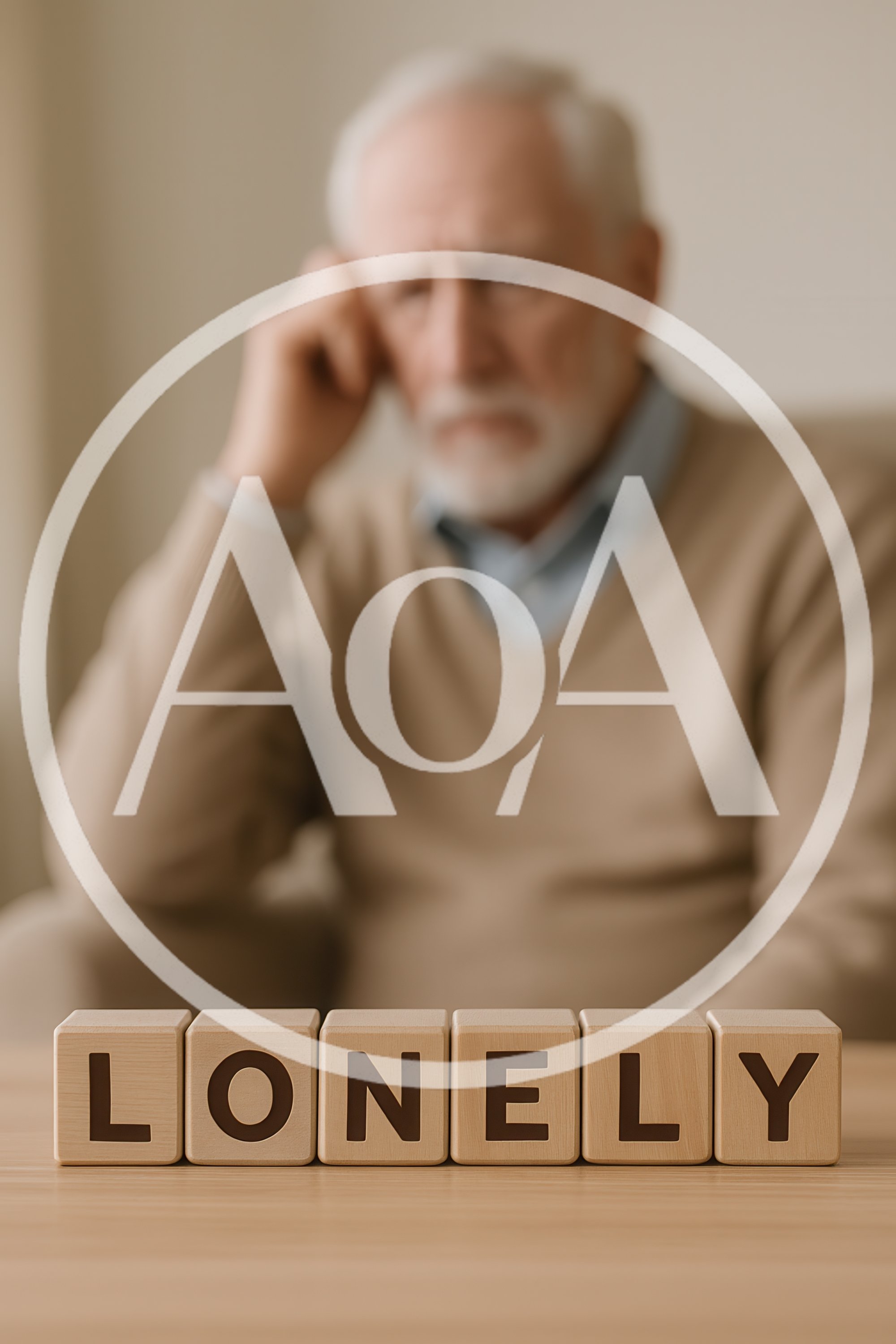 Senior Man Sitting Alone With Lonely Wooden Blocks