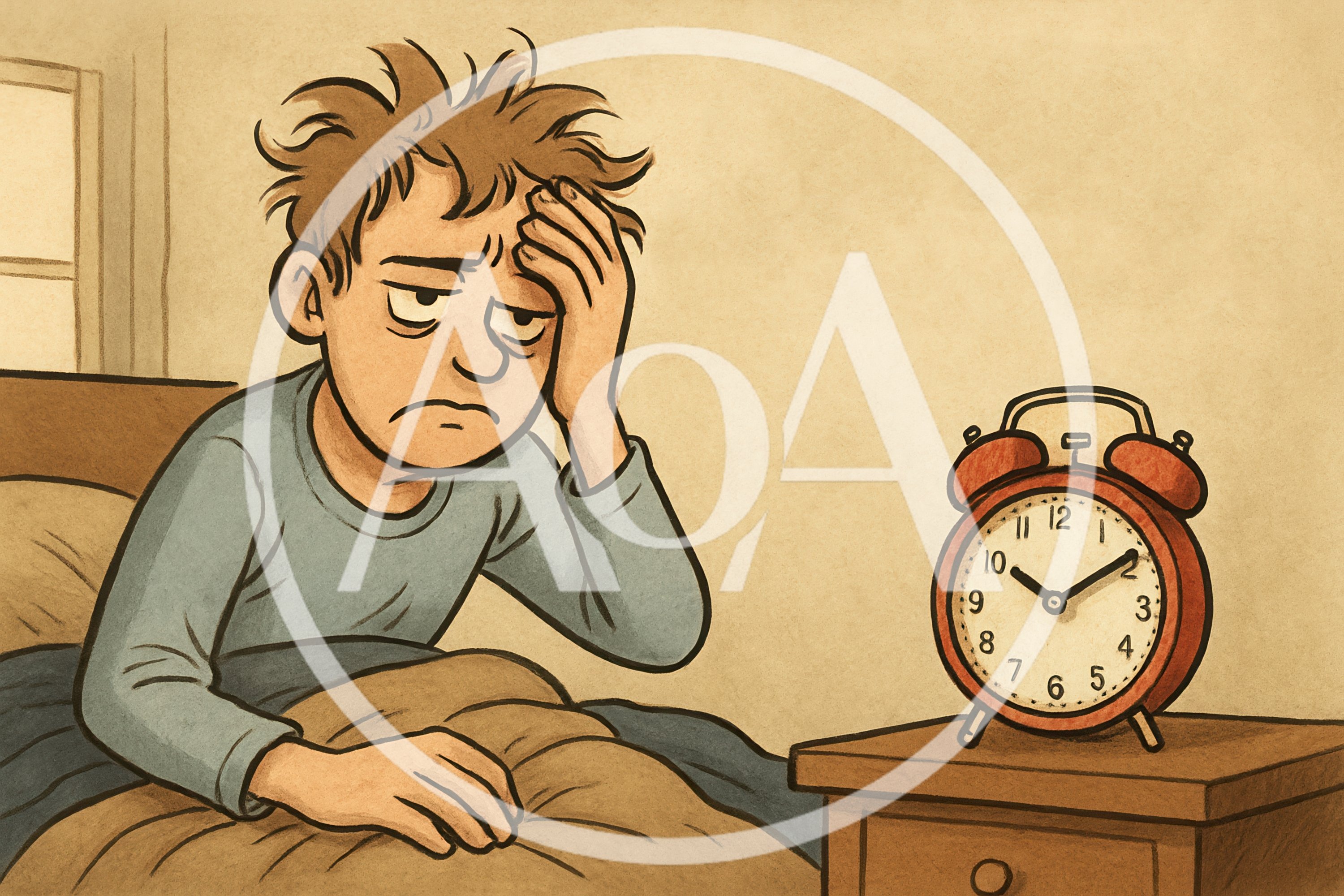 Tired Man Waking Up To An Alarm Clock
