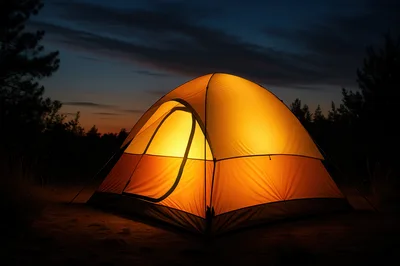 Illuminated Camping Tent At Twilight