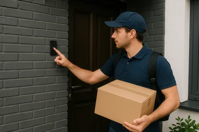 Delivery Man Ringing Doorbell With Package