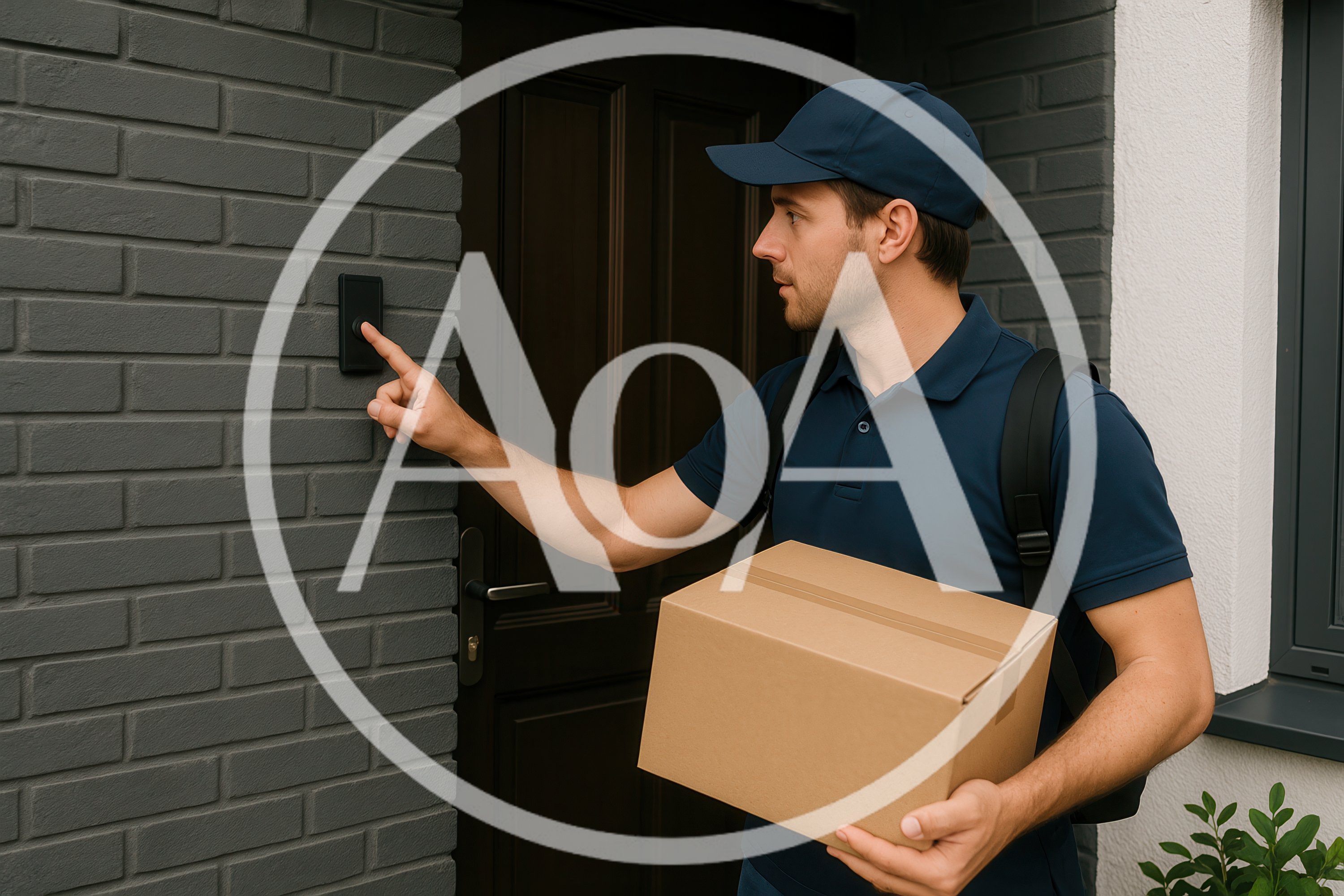 Delivery Man Ringing Doorbell With Package