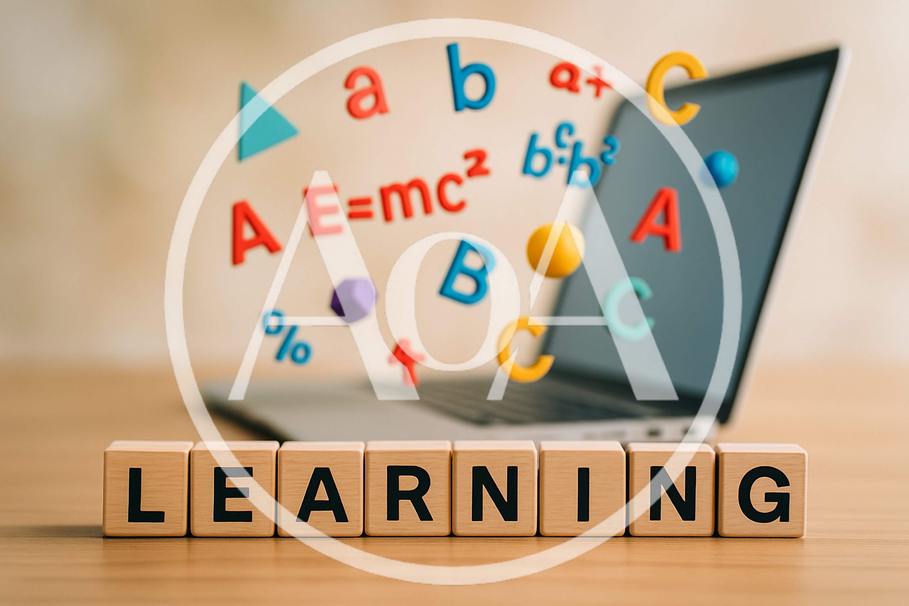 Online Education Concept With Floating Educational Symbols