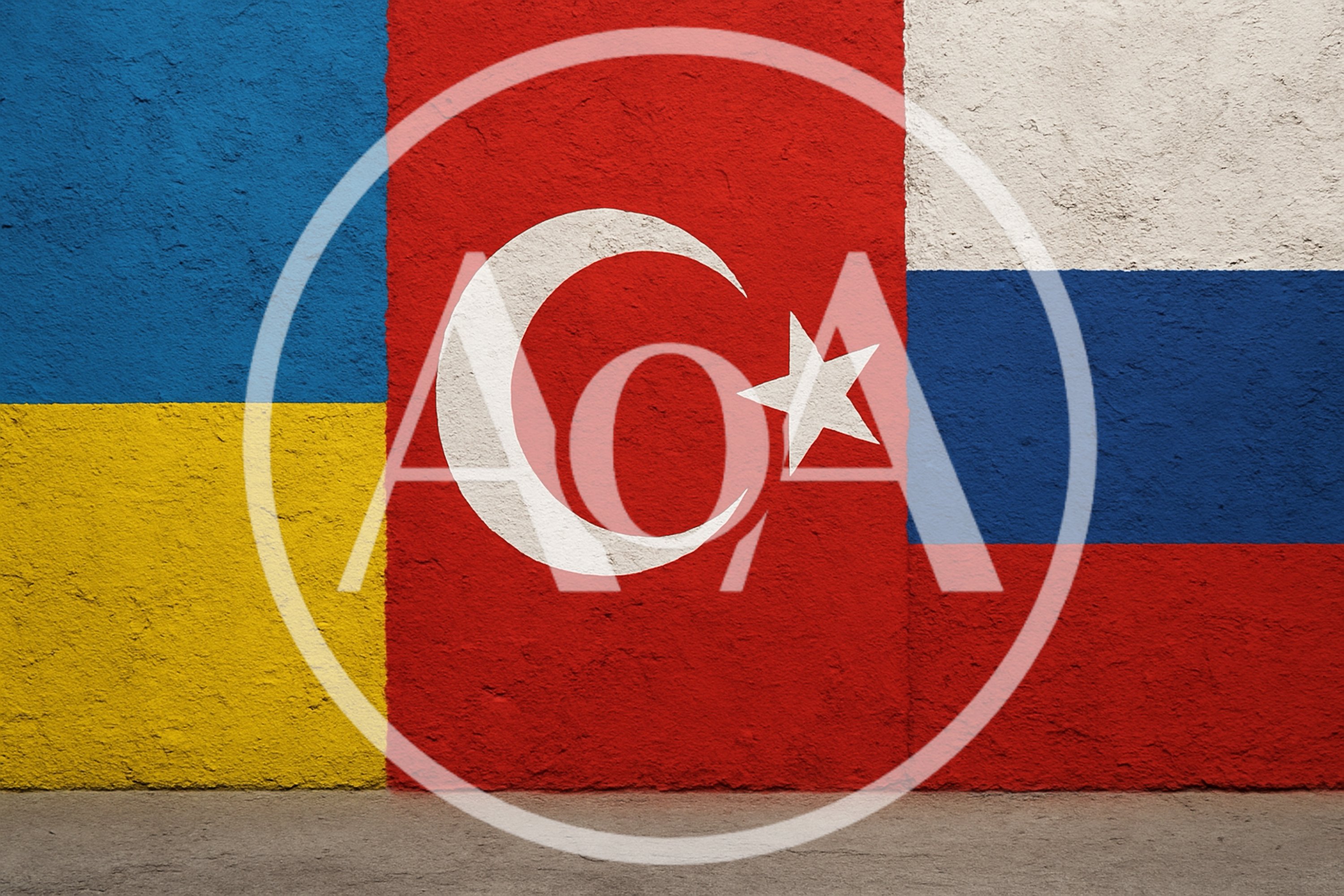 Flags Of Ukraine Turkey And Russia Painted On Wall