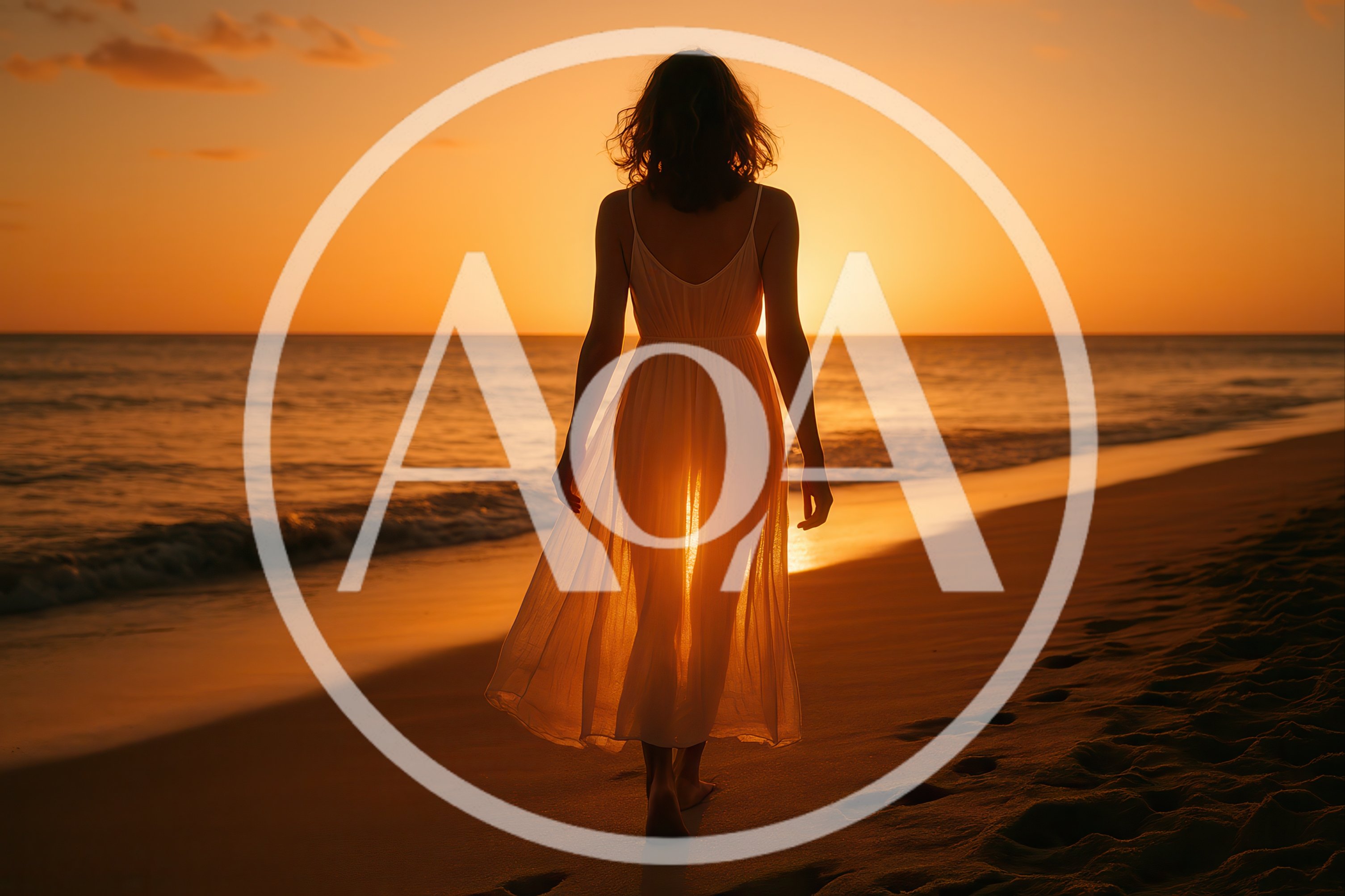 Woman Walking Along Beach At Sunset