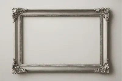 Empty Ornate Silver Picture Frame On Wall