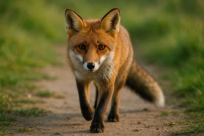 Red Fox Walking Along A Dirt Path