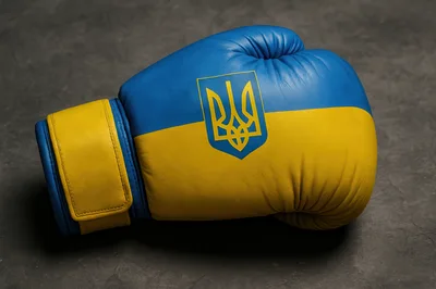 Ukrainian Flag Boxing Glove On Dark Background