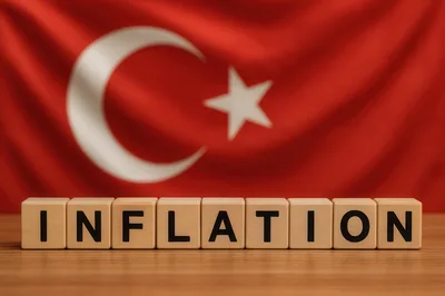 Wooden Blocks Spelling Inflation Against Turkish Flag Background
